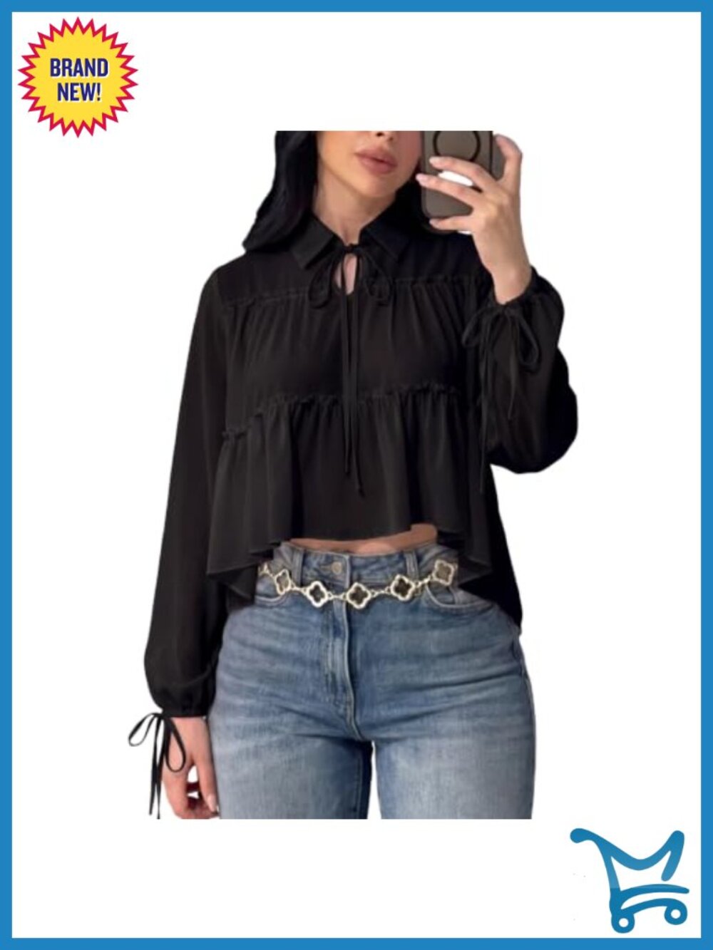 Women's Ruffle Boho Blouse, Lightweight Sheer Top